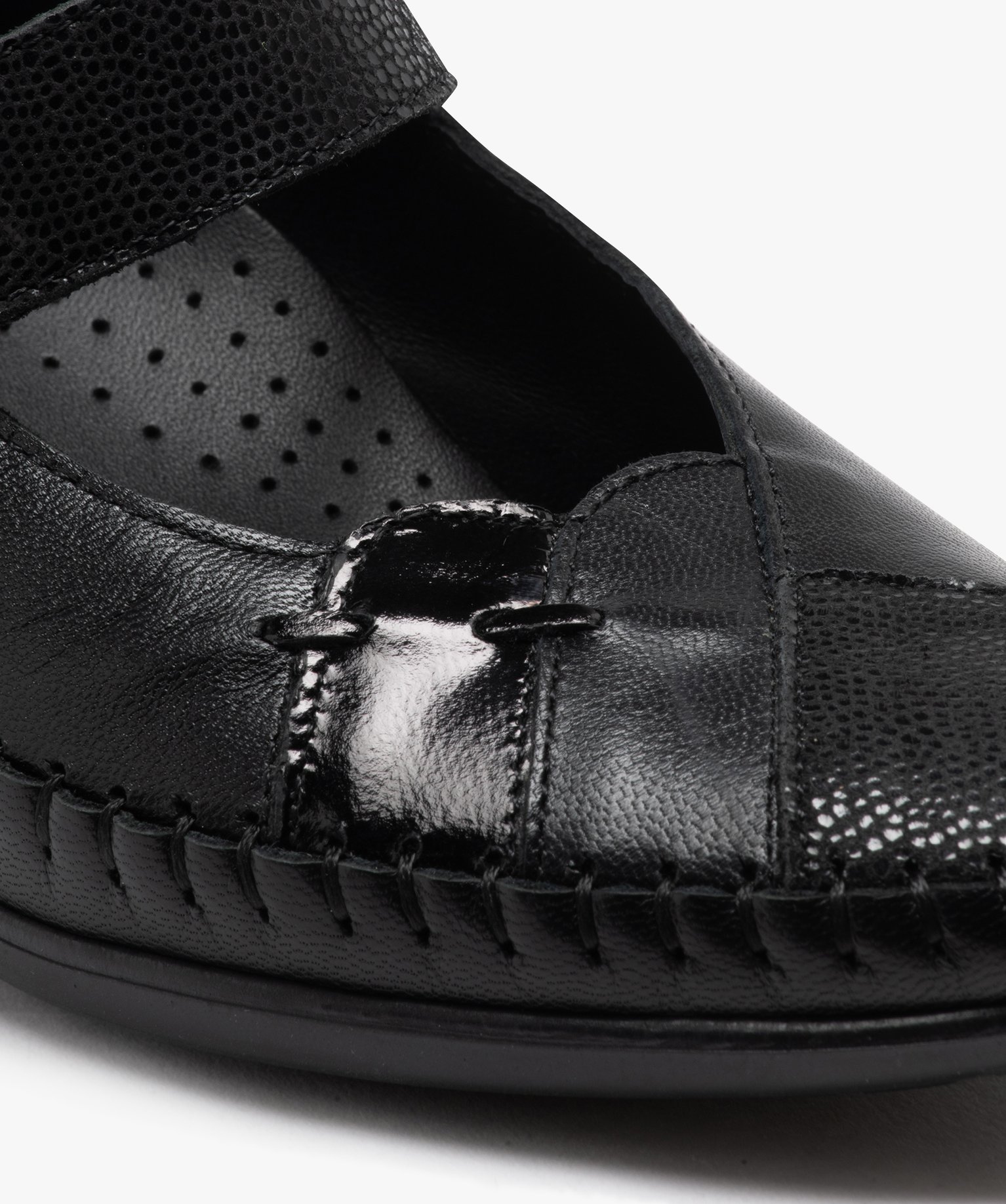 Escarpins confort femme en cuir détails brillants noir | GEMO