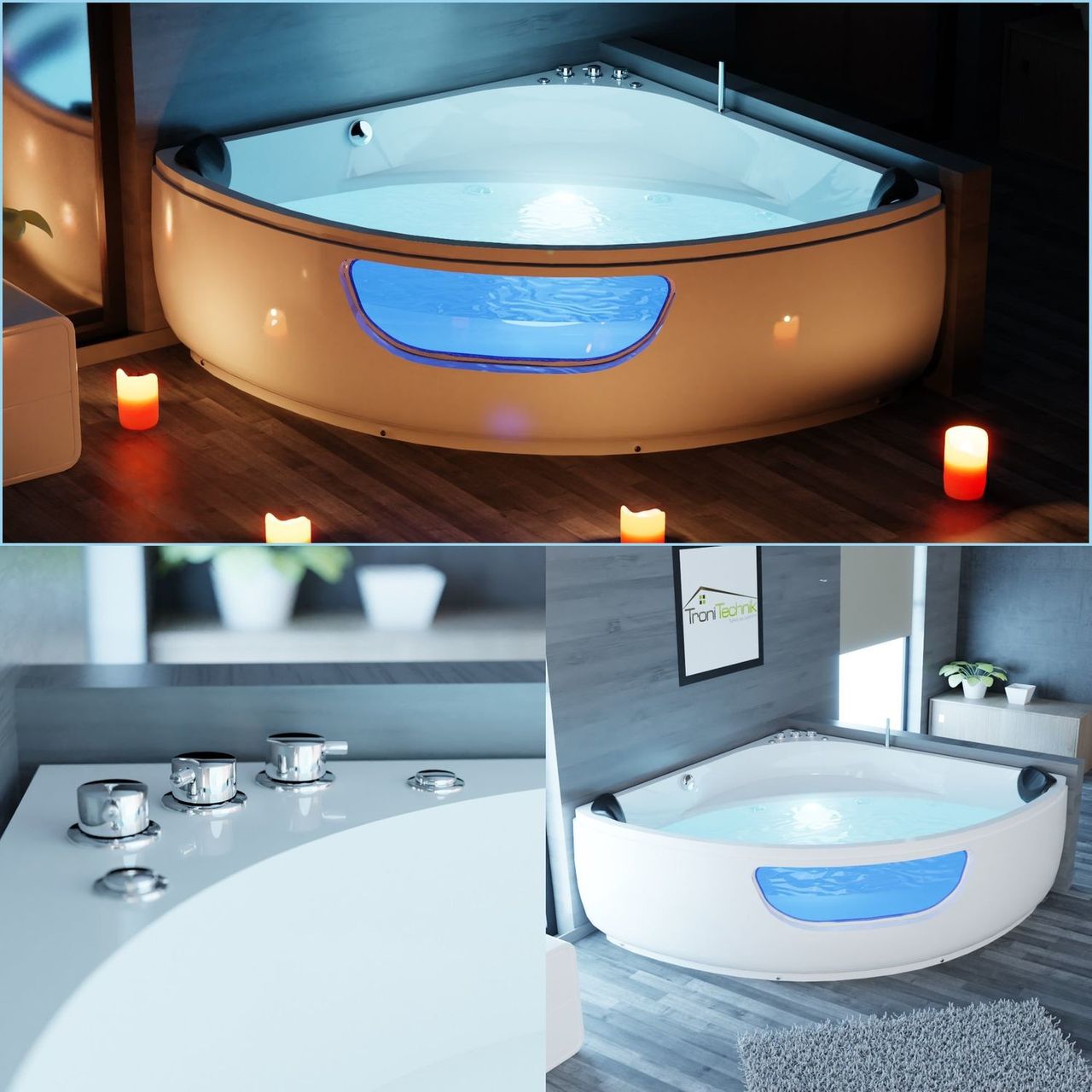 TroniTechnik Whirlpoolbadewanne PAROS 150cm x150cm x 58cm