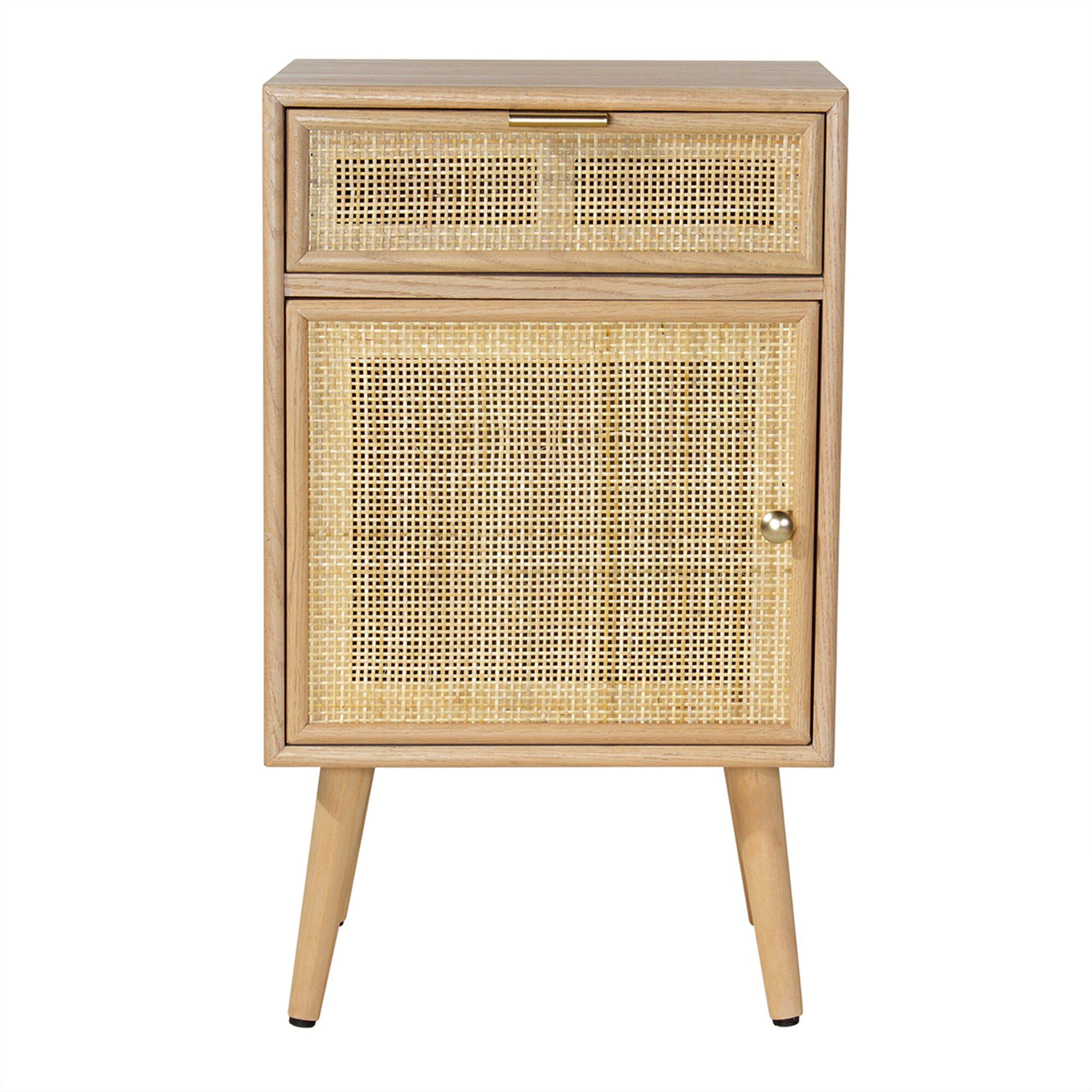 Table de chevet RANAË bois placage frêne et cannage rotin
