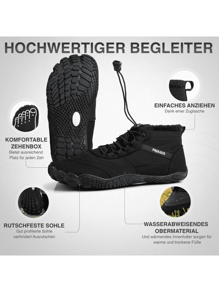 PAULGOS Winterbarfußschuhe, unisex, Größe 37-47 in 3 Farben in Schwarz günstig kaufen
