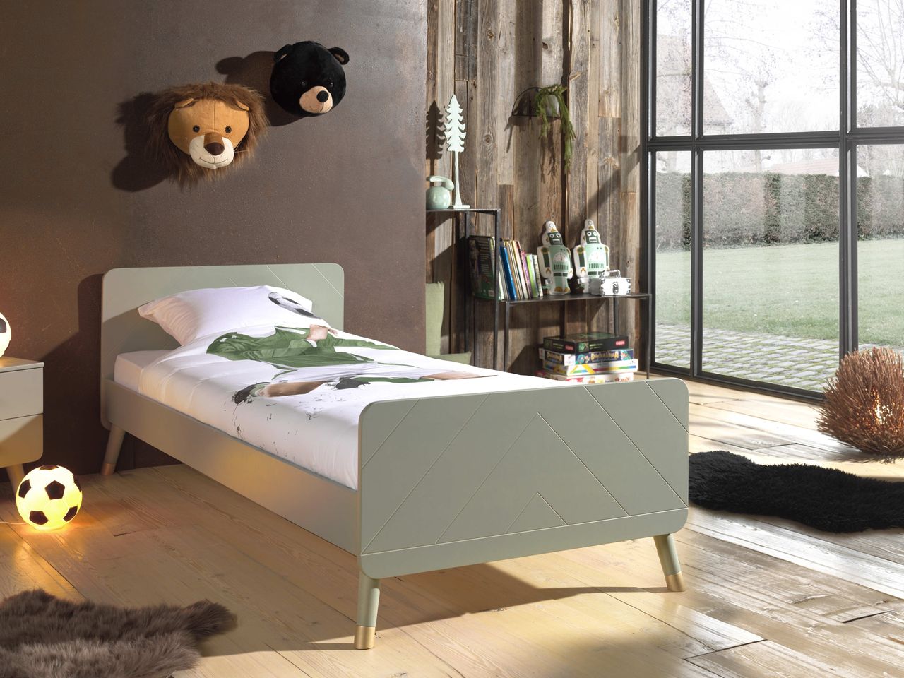 VIPACK BILLY Einzelbett 90 x 200 cm, mit Lattenrost, Ausführung lackiert Olive Grün