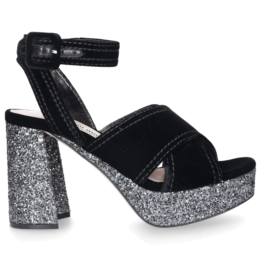 Miu Miu - Plateausandalen Samt - schwarz