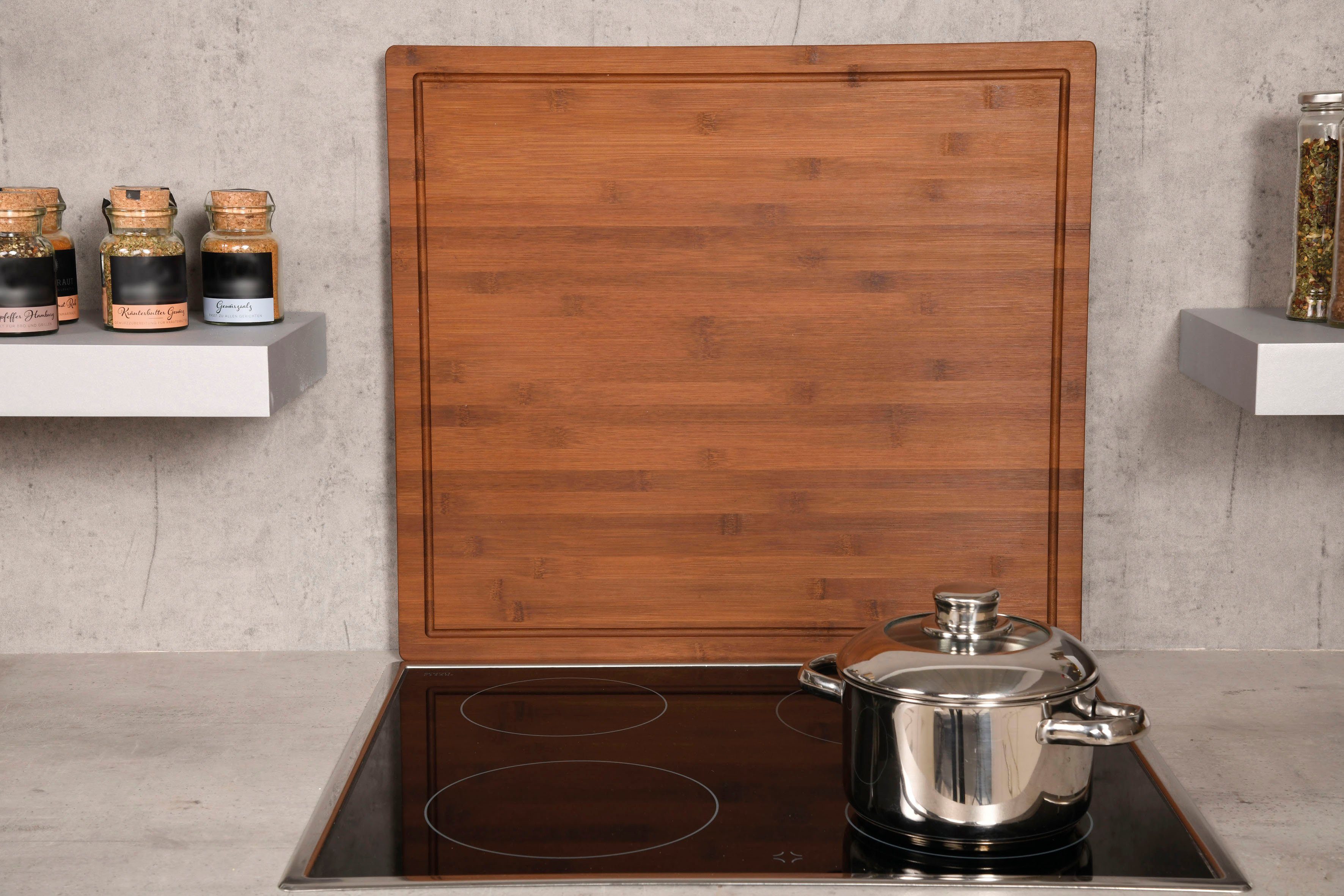 KESPER for kitchen & home Schneide- und Abdeckplatte, Bambus, (1 tlg), mit 4 standfesten Füßen, aus 100% FSC®-zertifiziertem Bambus