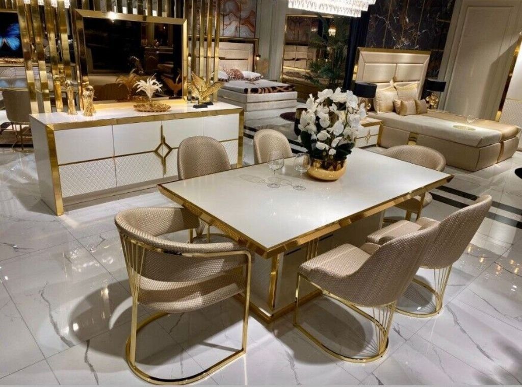 JVmoebel Esszimmer-Set Esszimmer Set Ess Gruppe Tisch 7tlg Set Esstisch + 6 Stühle Sofort, (7-St., Esstisch + 6x Stühle), Made in Europe