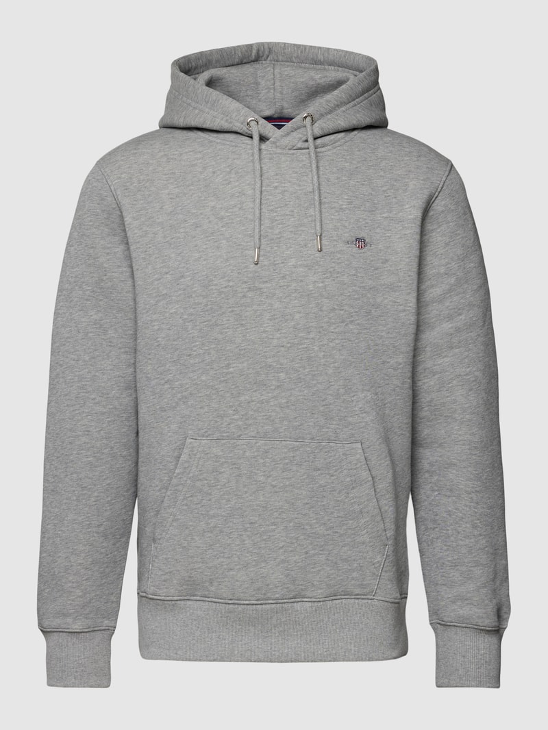 Hoodie mit Label-Stitching Modell 'SHIELD' in mittelgrau meliert