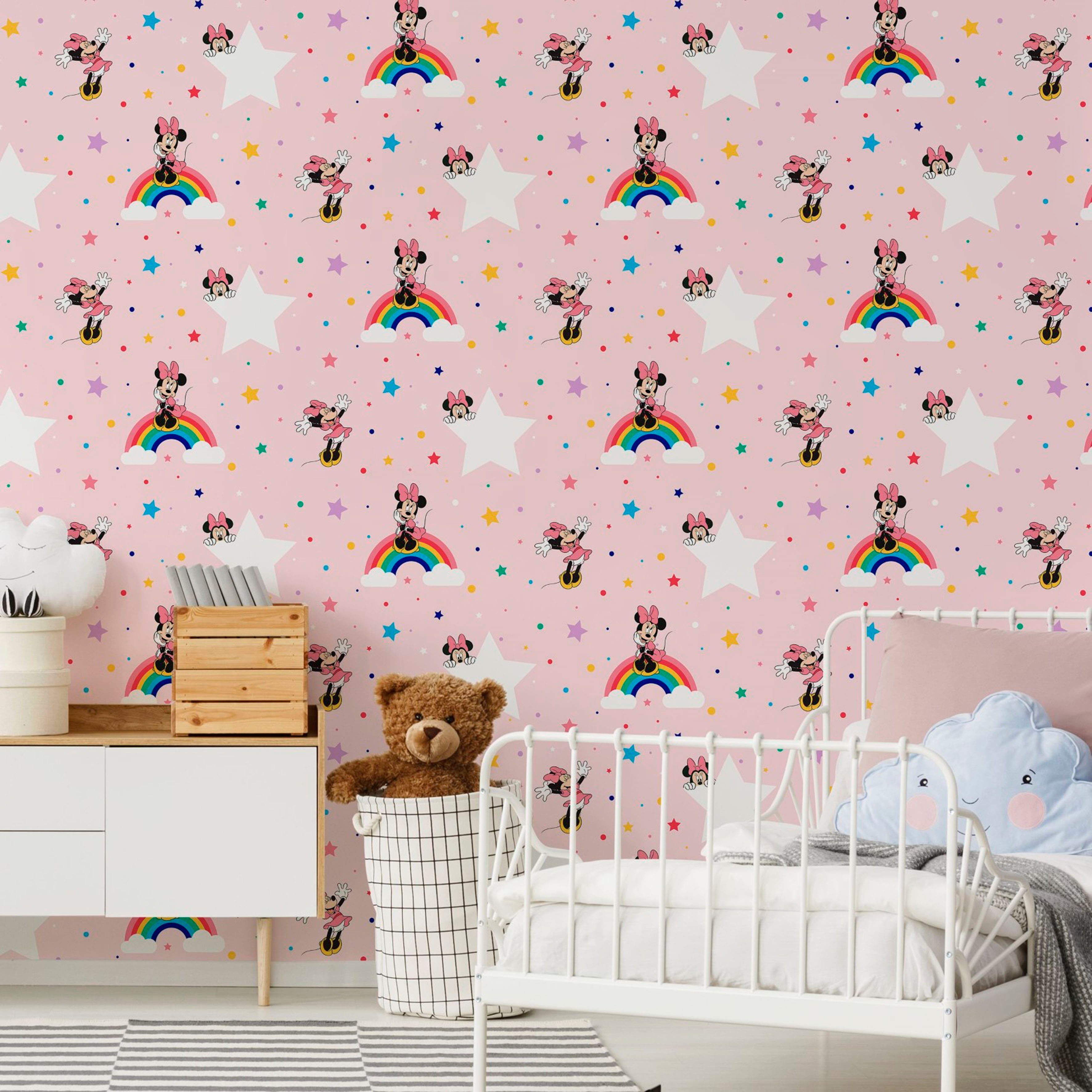 Art for the home Papiertapete Regenbogen Minnie, (1 St), Rosa - 10mx53cm
