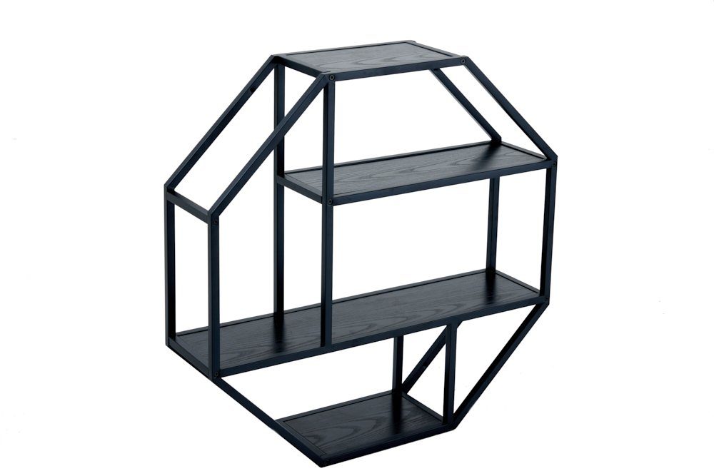 riess-ambiente Wandregal SLIM LINE 77cm schwarz, Einzelartikel 1-tlg., Wohnzimmer · Holzwerkstoff · Metall · eckig · 3 Fächer · Industrial