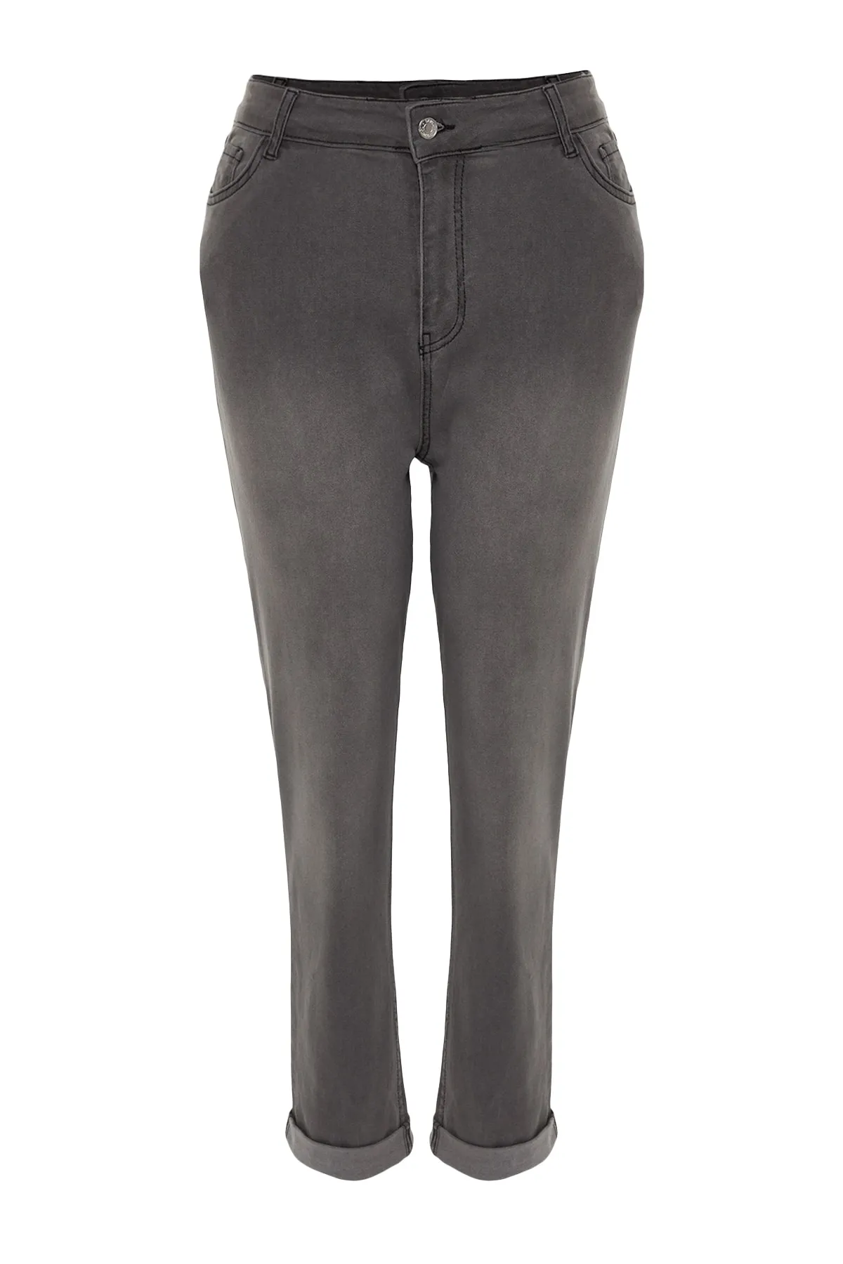 Trendyol Curve  Graue Mom-Jeans mit hoher Taille und Umschlag TBBSS23CJ00026