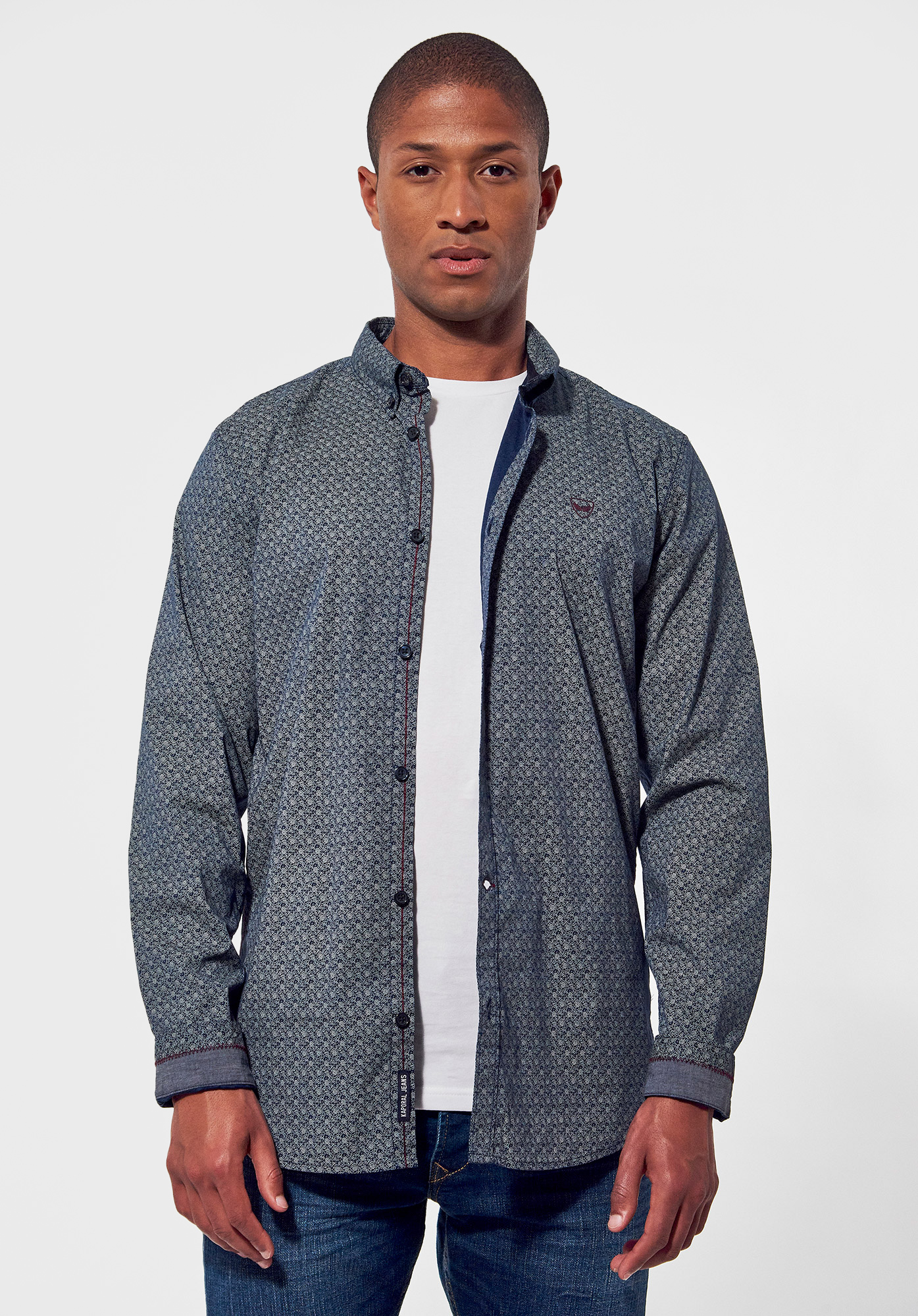 POWEL  Chemise slim bleue Homme imprimé