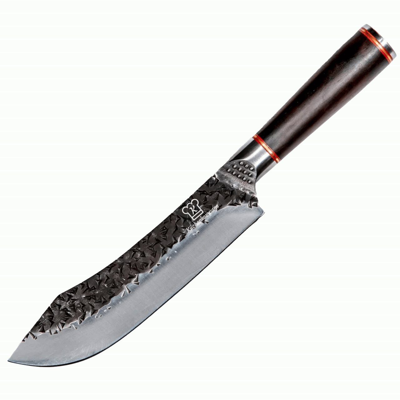 Küchenkompane Damastmesser Rustikales Chefmesser gebogen aus Edelstahl - Ergonomischer Holzgriff