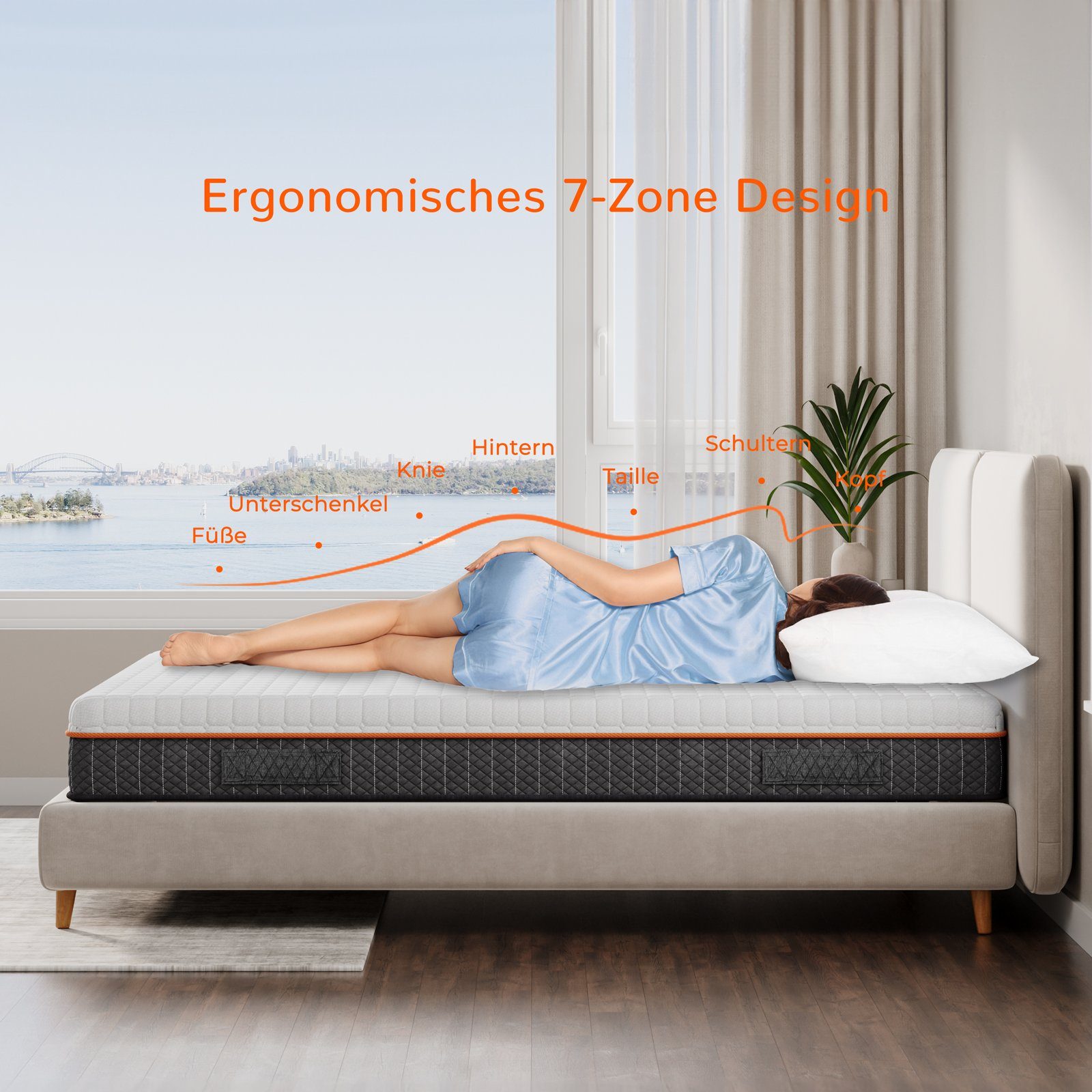 Kaltschaummatratze Ergonomischer 7-Zonen Matratze Mittelfest, Vesgantti, 16 cm hoch, 90x200 cm