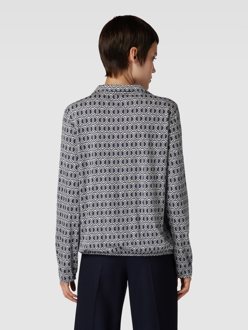 Longsleeve mit Allover-Muster und Umlegekragen in marineblau