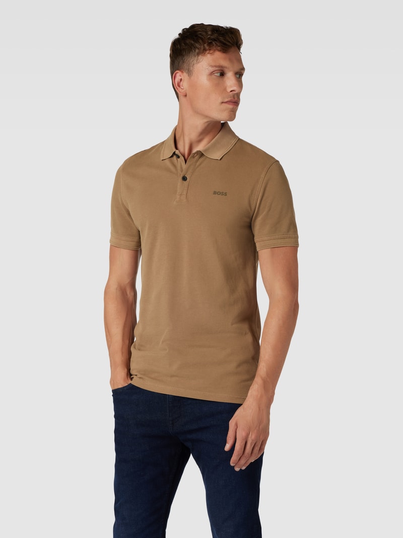Poloshirt mit Logo-Stitching Modell 'PRIME' in camel
