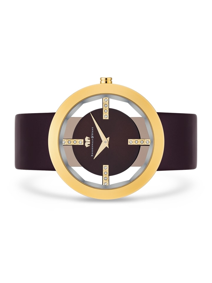 Rhodenwald & Söhne Damen Quarzuhr gelbgold Echtleder dunkelbraun in dunkelbraun günstig kaufen 18 cm