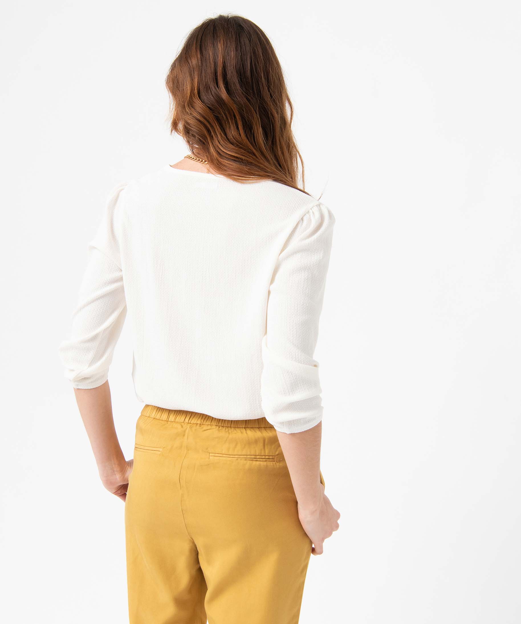 Tee-shirt femme à manches longues en maille texturée ecru | GEMO