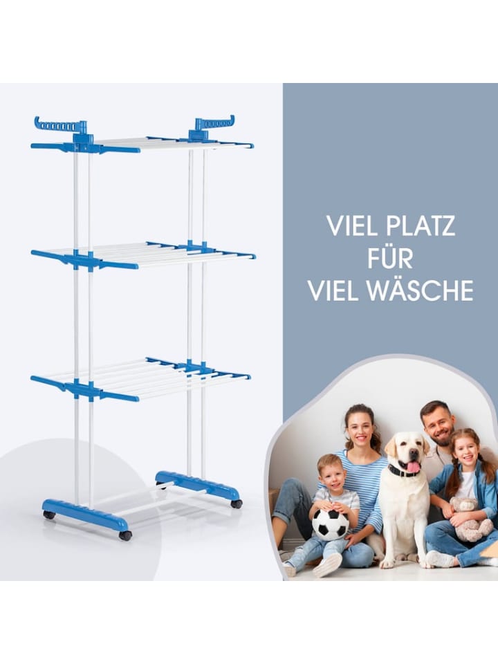 EASYmaxx EASYmaxx Wäscheständer 3 Etagen mit Rollen - 63x76x173 cm - weiß/blau günstig kaufen onesize