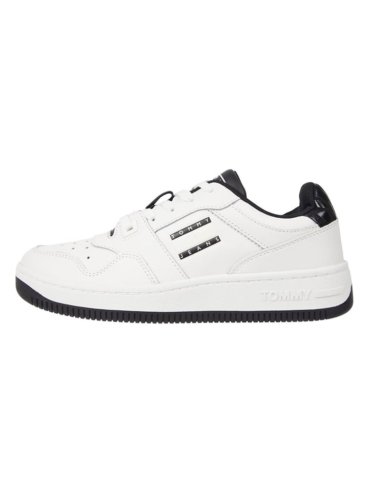 Tommy Hilfiger Shoes Leder-Sneakers in Weiß/ Schwarz günstig kaufen