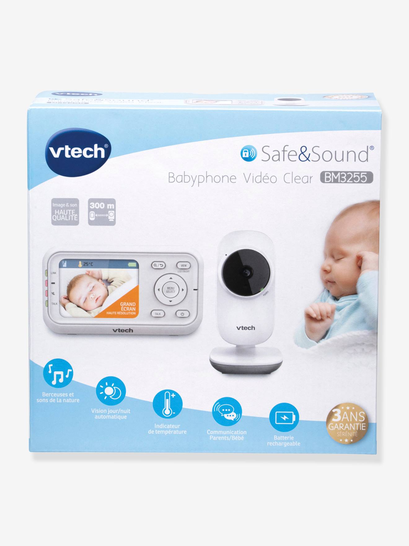 Babyphone vidéo Safe & Sound Video Clear BM3255 VTECH blanc