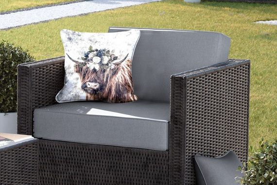 MuchoWow Dekokissen Schottischer Highlander - Schottische Kuh - Blumen, Kissenbezüge, Kissenhülle, Dekokissen, Dekokissenbezug, Outdoor