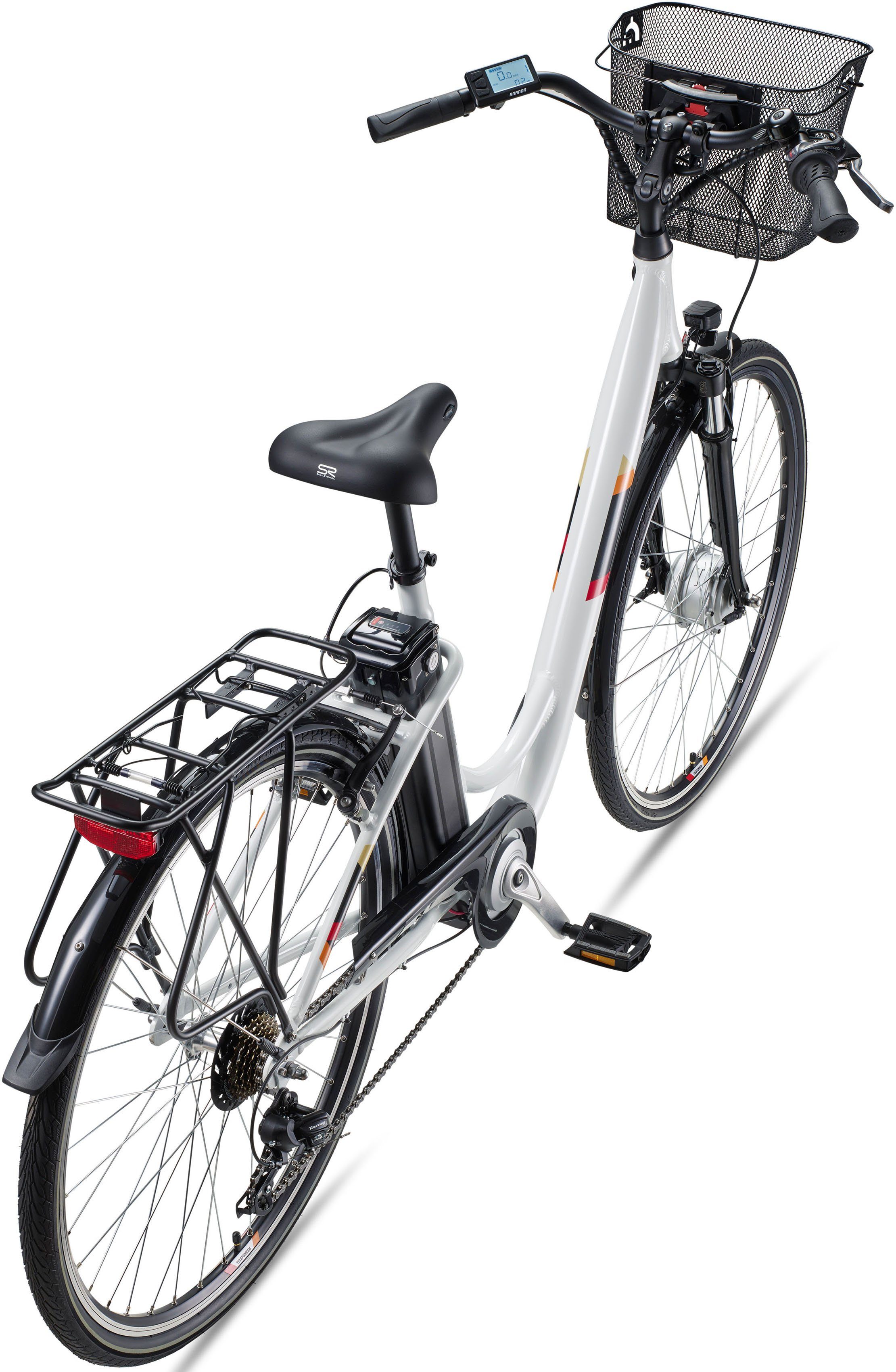 Telefunken E-Bike Multitalent RC822, 7 Gang Shimano Tourney Schaltwerk, Kettenschaltung, Frontmotor, 374,4 Wh Akku, mit praktischem, abnehmbaren Einkaufskorb