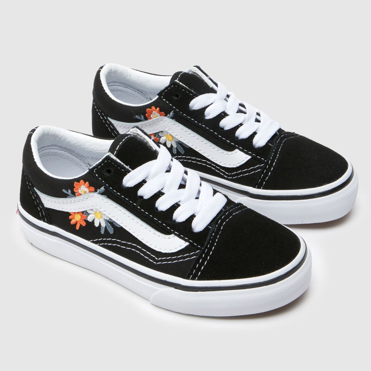 Vans svarta old skool blommiga flickor juniorsneakers