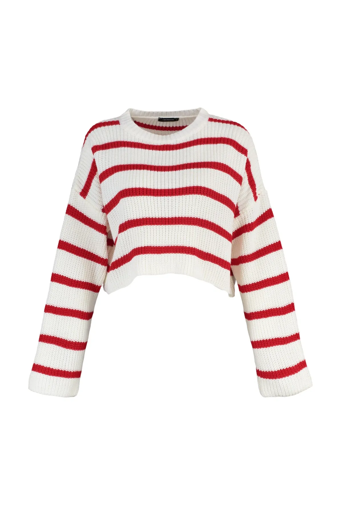 Trendyol Collection  Ecrufarbener, kurzer Strickpullover mit Streifenmuster TWOAW23KZ00390