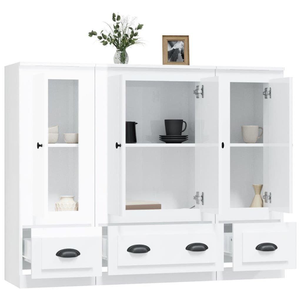 vidaXL Sideboard Highboards 3 Stk. Hochglanz-Weiß Holzwerkstoff (3 St)