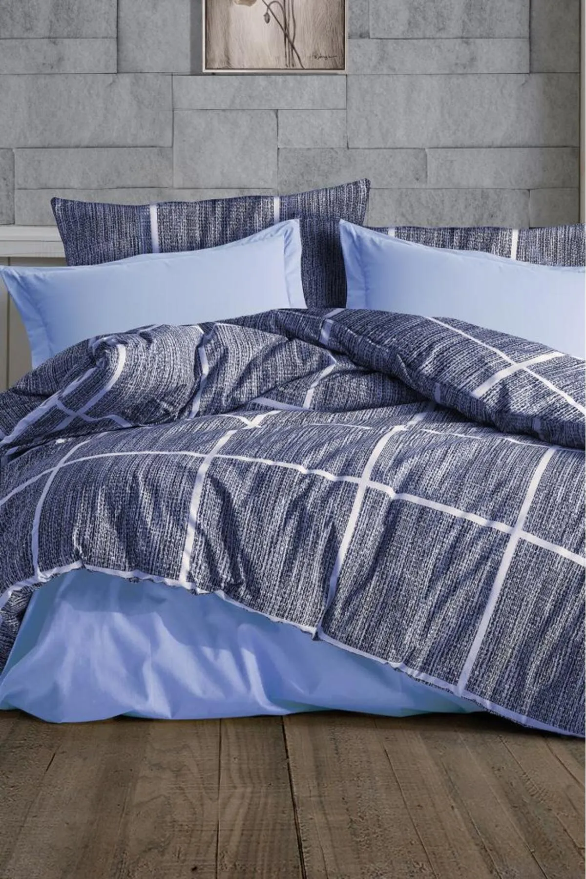 Çeyiz Diyarı  Bettwäsche Doppelbett - Blau - Gestreift