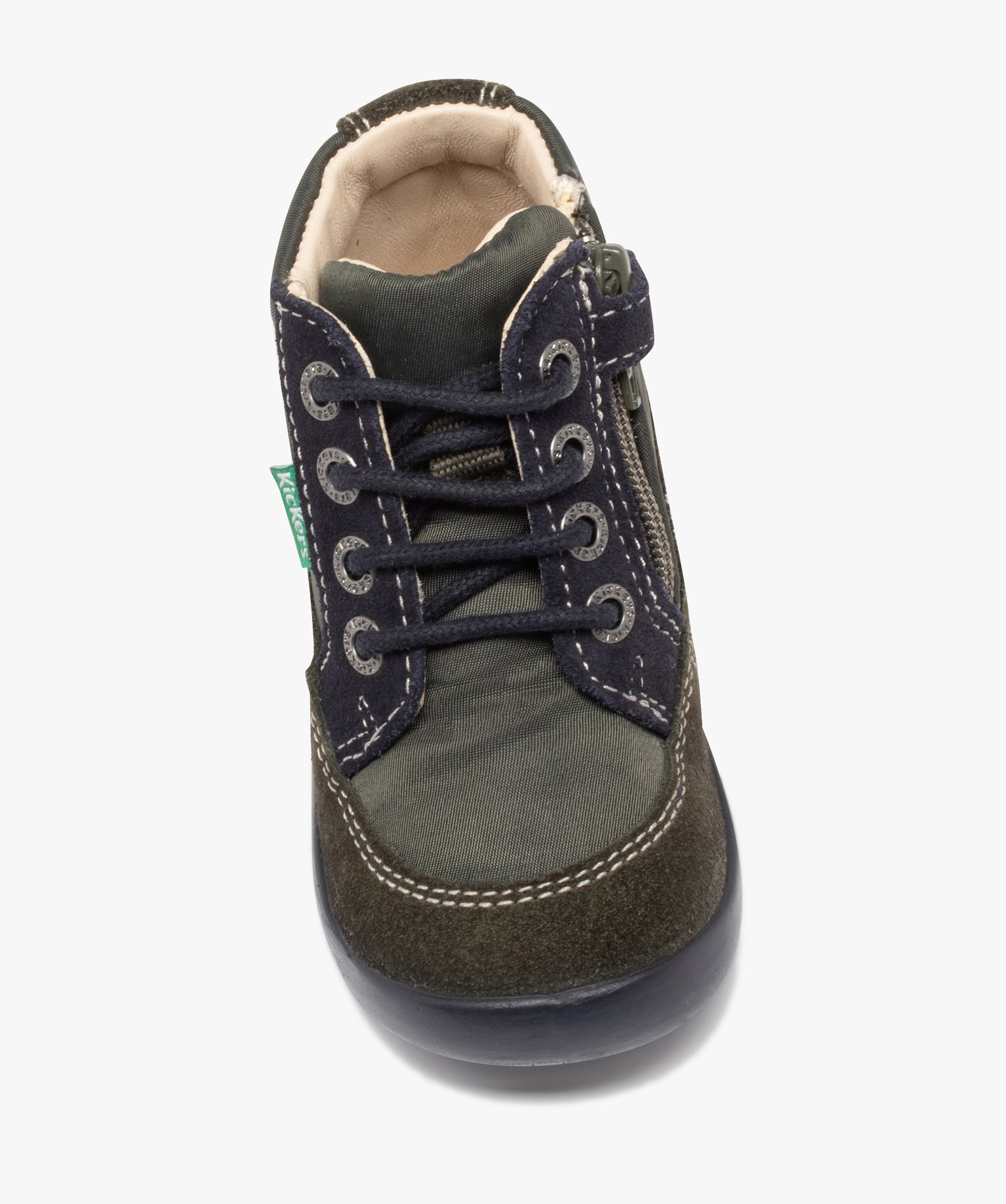 Bottillons Garçon en cuir bicolore à zip et à lacets - Ki... vert | GEMO