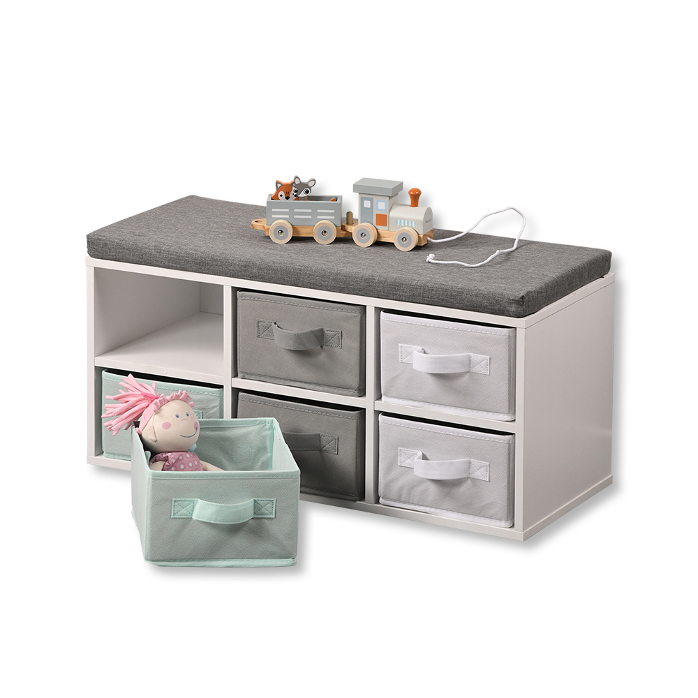 Kesper Kinder-Sitzbank mit Sitzkissen & Aufbewahrungsboxen, weiß