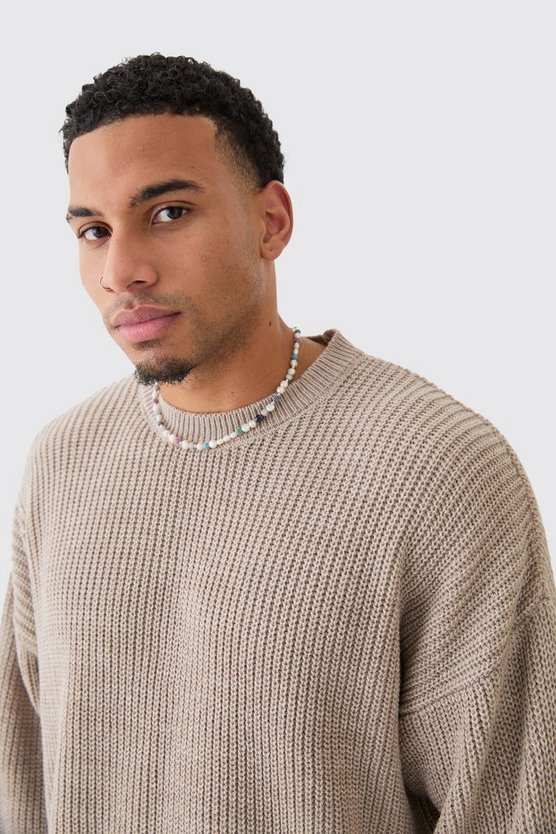 Kastiger gerippter Rundhals-Pullover