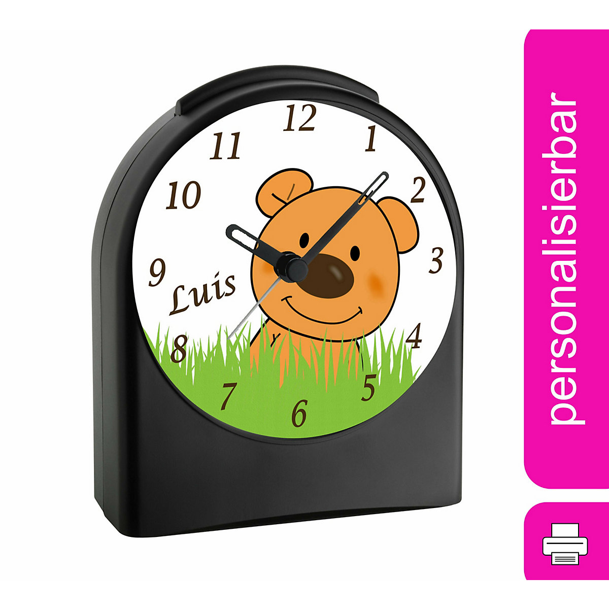 Kinder Funkwecker personalisiert mit Namen Teddy Atom-/Funkuhr, 12-Stunden-Anzeigeformat, Schlummerfunktion, Nachtlicht, Geräuschlos/Ohne Ticken