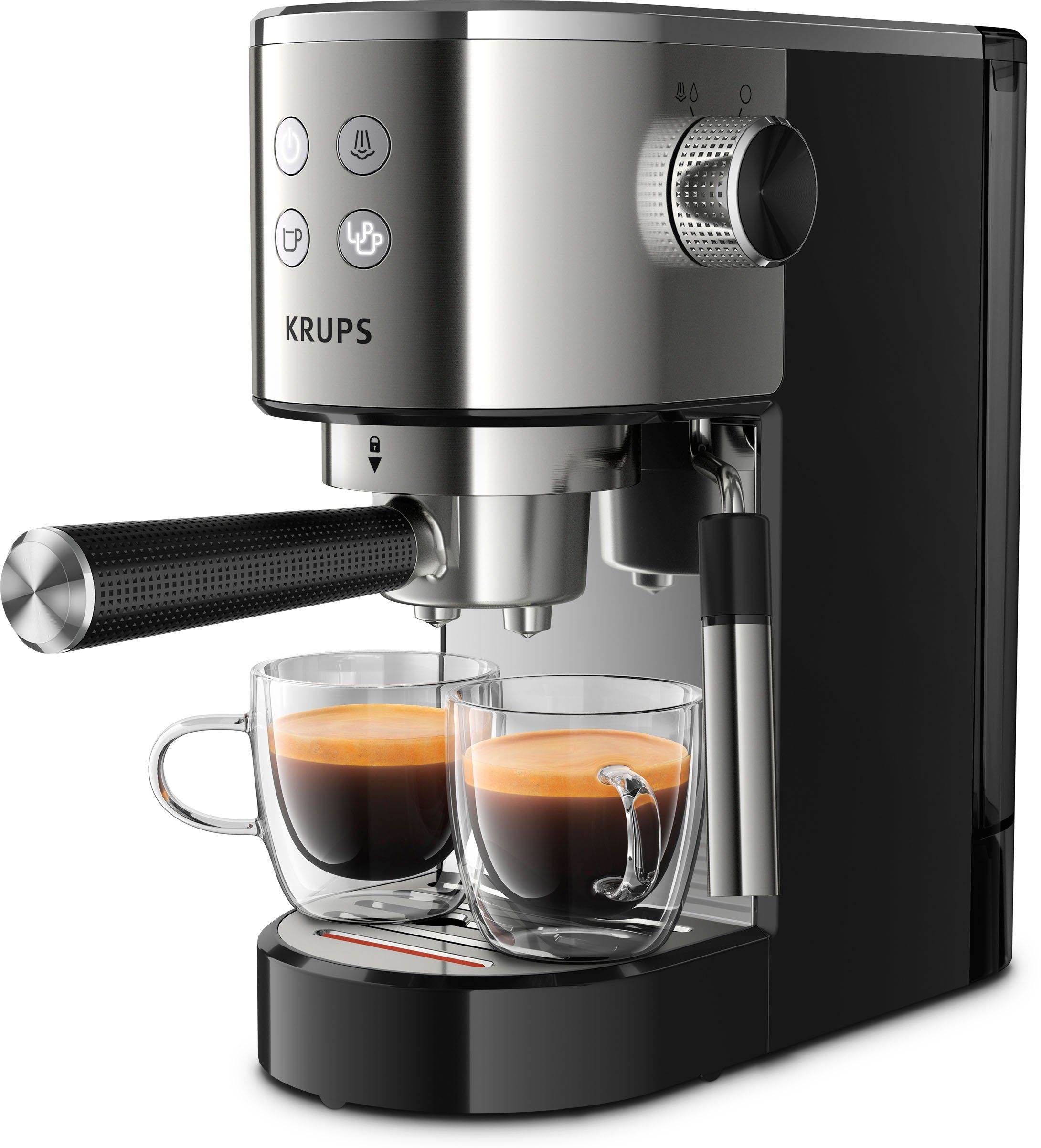 Krups Siebträgermaschine XP442C Virtuoso, integrierter Tassenwärmer, automatische Abschaltung, 2-Tassen Funktion