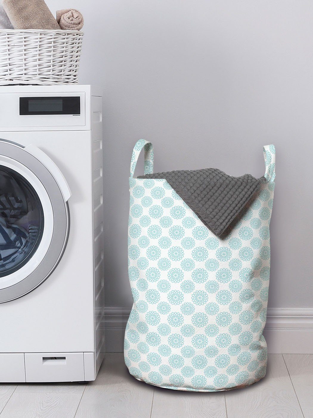 Abakuhaus Wäschesäckchen Wäschekorb mit Griffen Kordelzugverschluss für Waschsalons, Hellblau Elliptische Starry Bold
