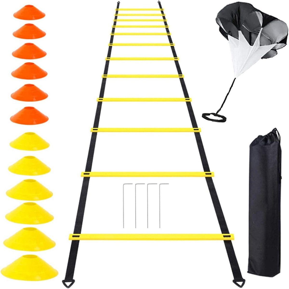 flowgoer Koordinationsleiter Leiter-Geschwindigkeits-Trainingsset, Trainingswiderstand, Kegelstapel, Fußball-Trainingsset mit Leiter, Widerstand und Kegelstapel