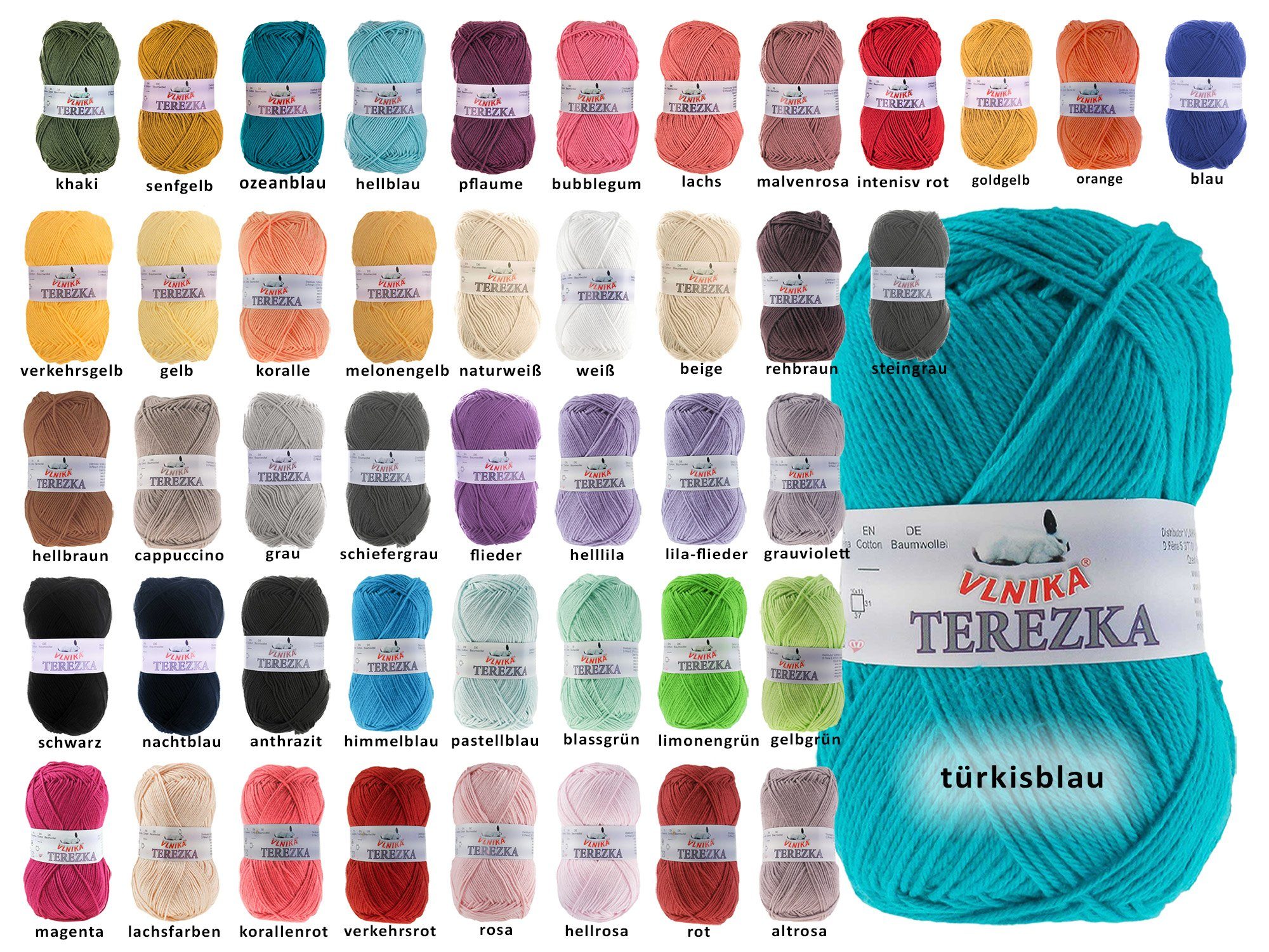 VLNIKA 50g Strickgarn TEREZKA 100% Baumwolle, 155m Häkelwolle, 155 m, khaki