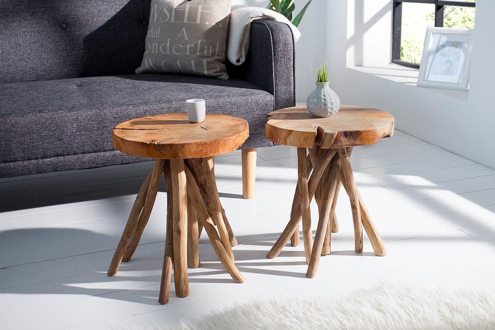 riess-ambiente Beistelltisch ROOT Ø30cm natur (Einzelartikel, 1-St), Teak-Massivholz · rund · Hocker · Wurzelholz-Design · handmade