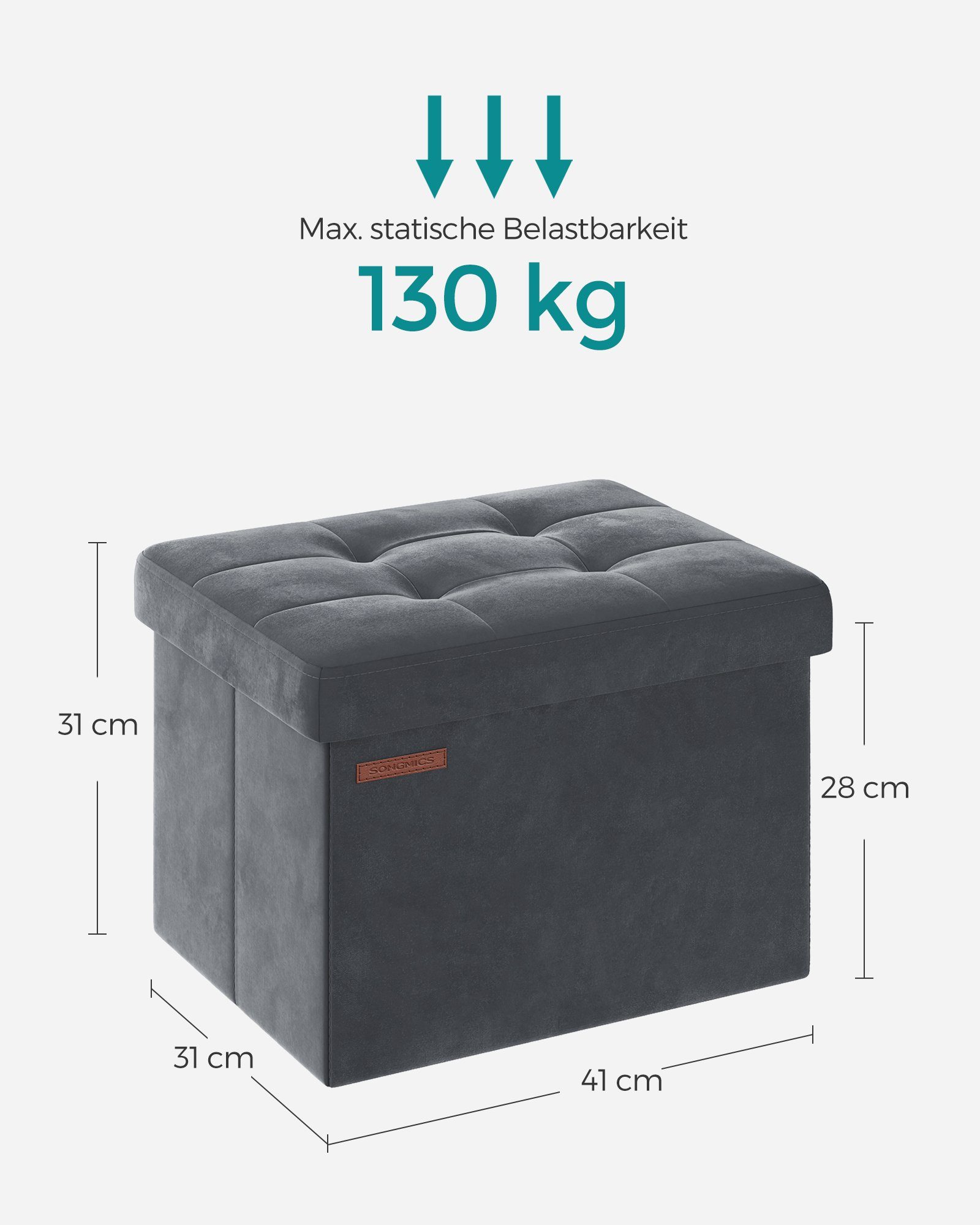SONGMICS Sitzhocker, Aufbewahrungsbox mit Deckel, bis 130 kg belastbar