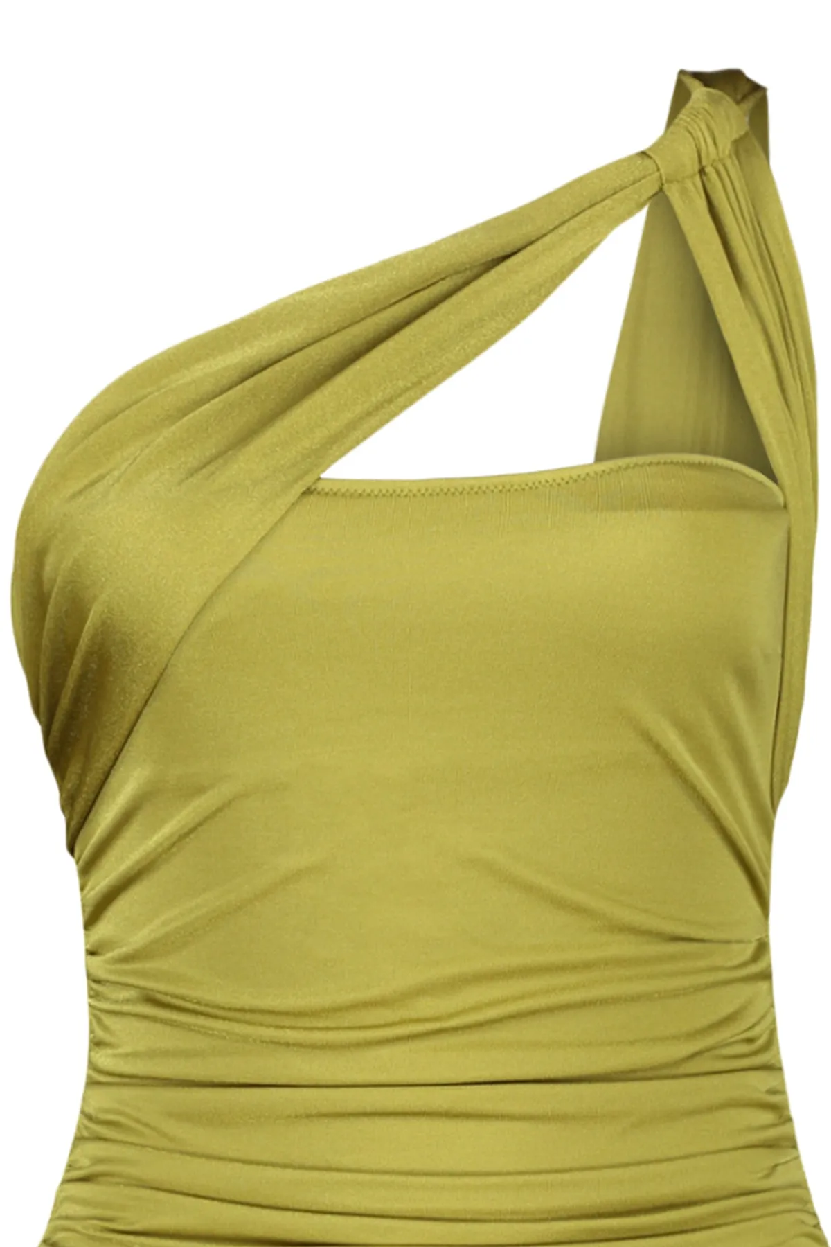 Trendyol Collection  Khakifarbener, drapierter Badeanzug mit normalem Bein und einer Schulter TBESS21MA0043