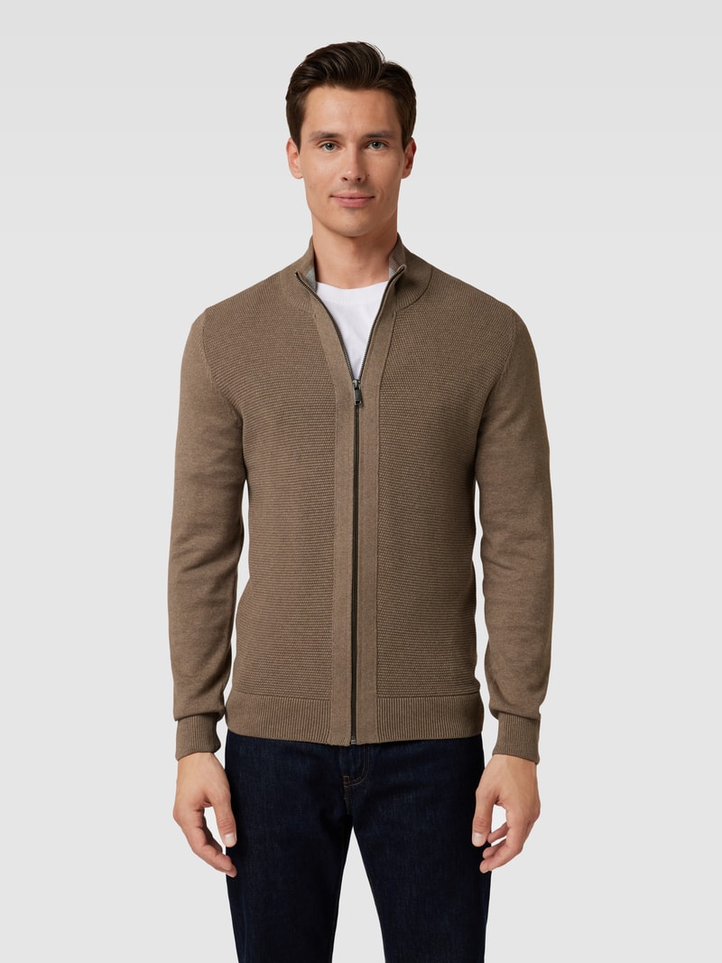 Strickjacke mit Stehkragen in stein meliert