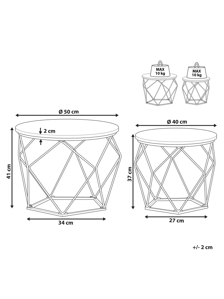 Beliani 2er-Set Couchtisch BRUNI in Schwarz/Dunkler Holzfarbton günstig kaufen onesize