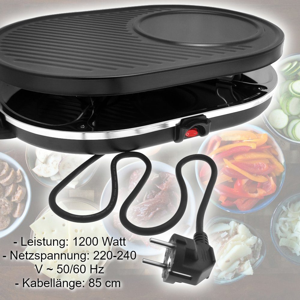 Elfmonkey Raclette Raclette XL - 8 beschichtete Tassen, Tischgrill, 1200 Watt, 8 Raclettepfännchen, 1200,00 W