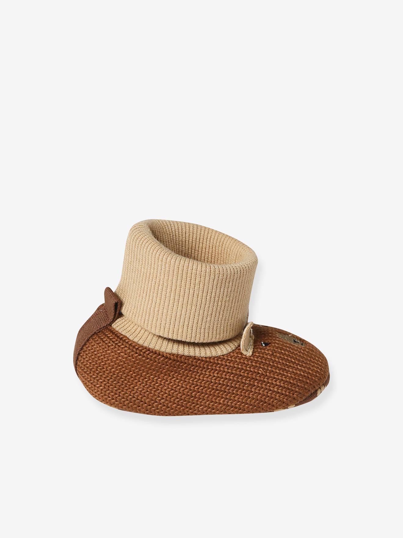 Chaussons souples tricot bébé marron