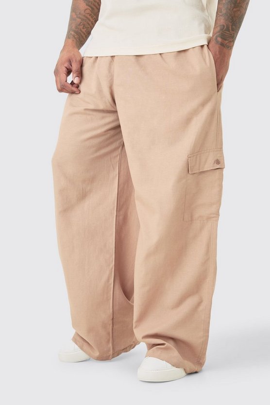 Plus Oversize Leinen-Cargohose mit elastischem Bund