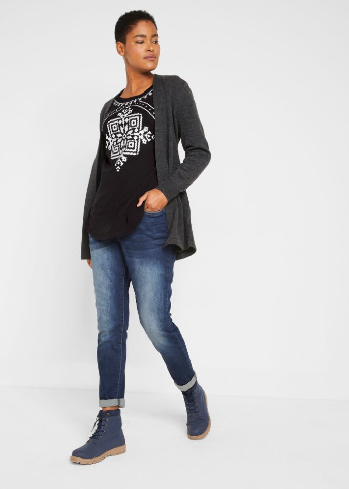 Baumwollripp-Langarmshirt mit Norwegermotiv