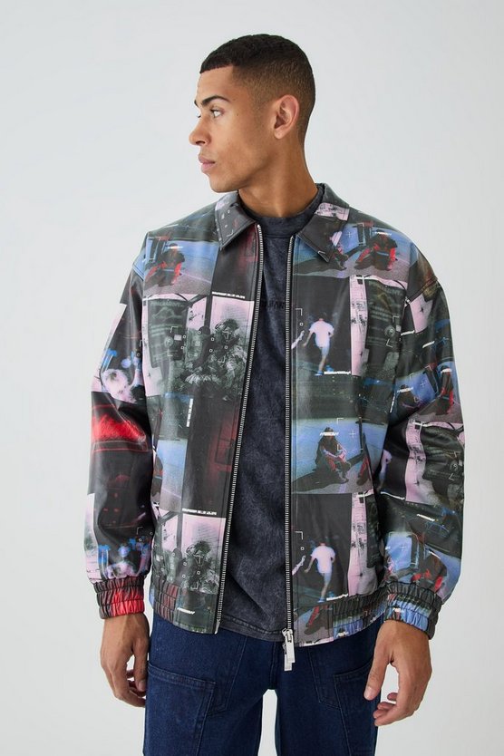 Oversize Bomberjacke mit Kragen und Print