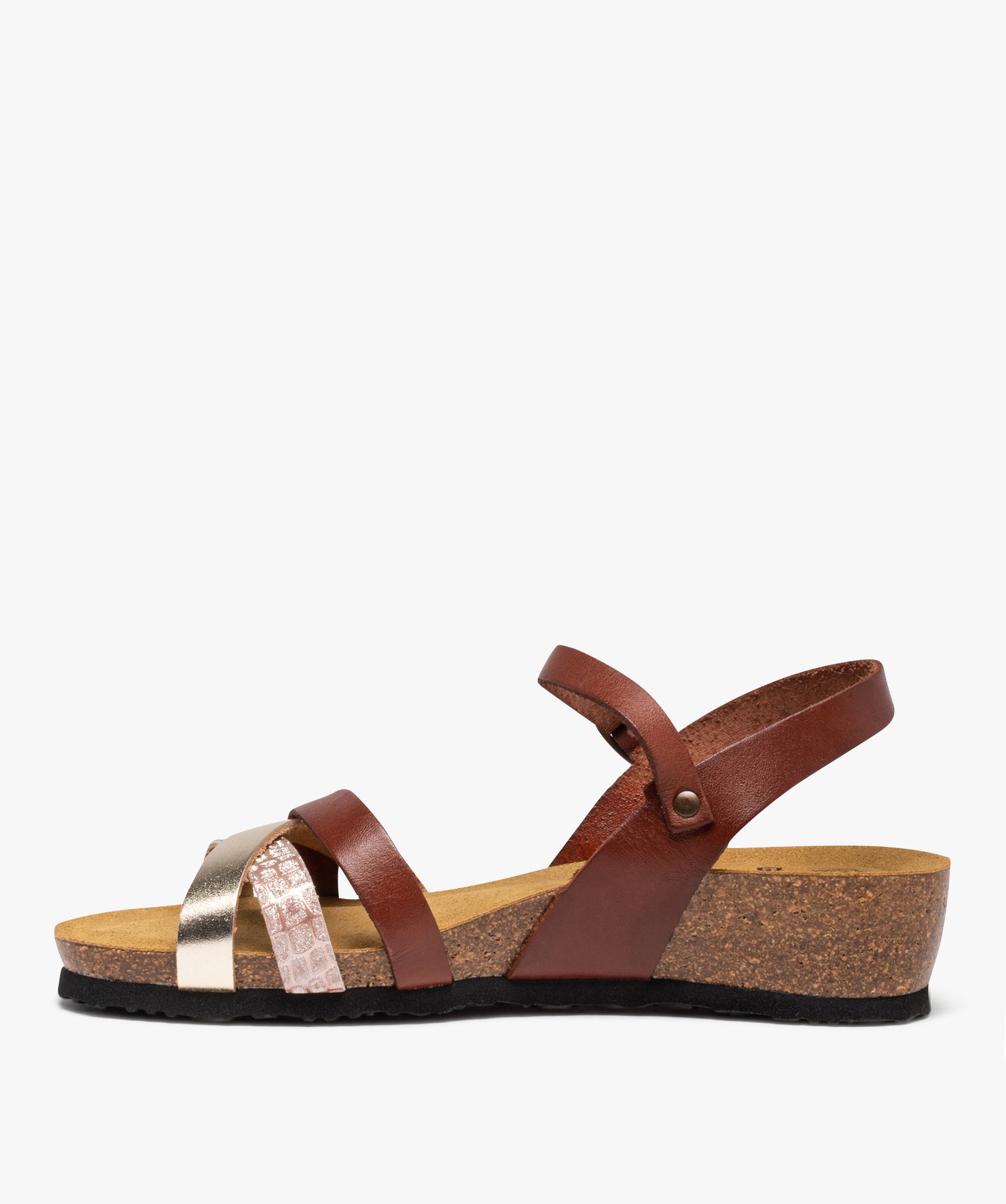 Sandales femme compensées dessus cuir marron | GEMO