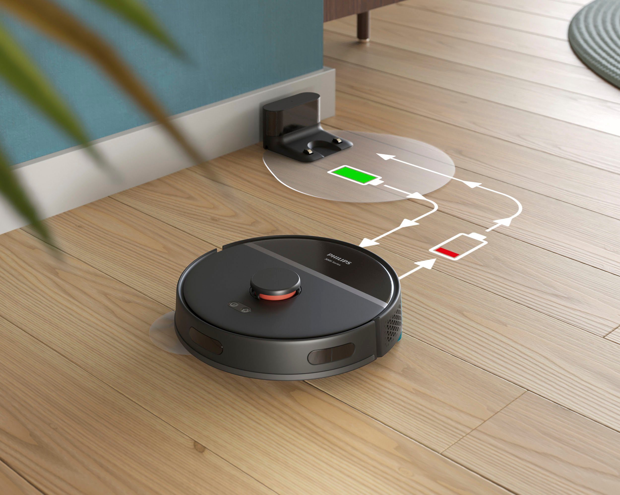 Philips Saugroboter XU3000/01, 230 min Akkulaufzeit, Teppichfunktion, 360° Lasernavigation und Wischfunktion