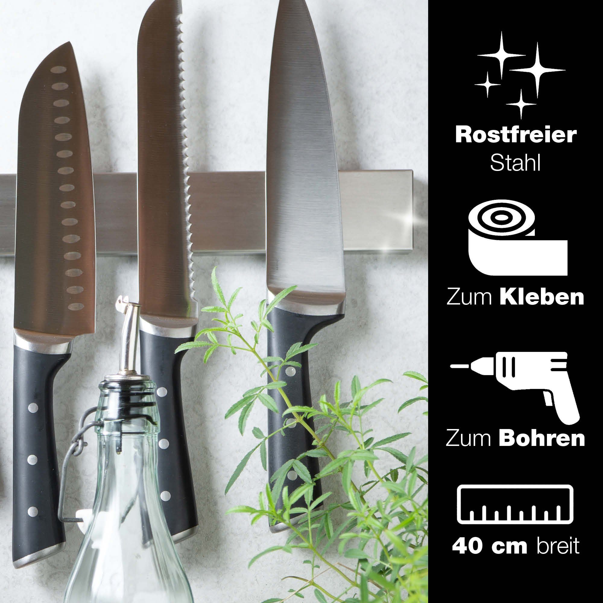 Moritz & Moritz Magnet-Messerblock Magnetleiste für Messer - Messerhalterung (1tlg), Edelstahl 40 cm