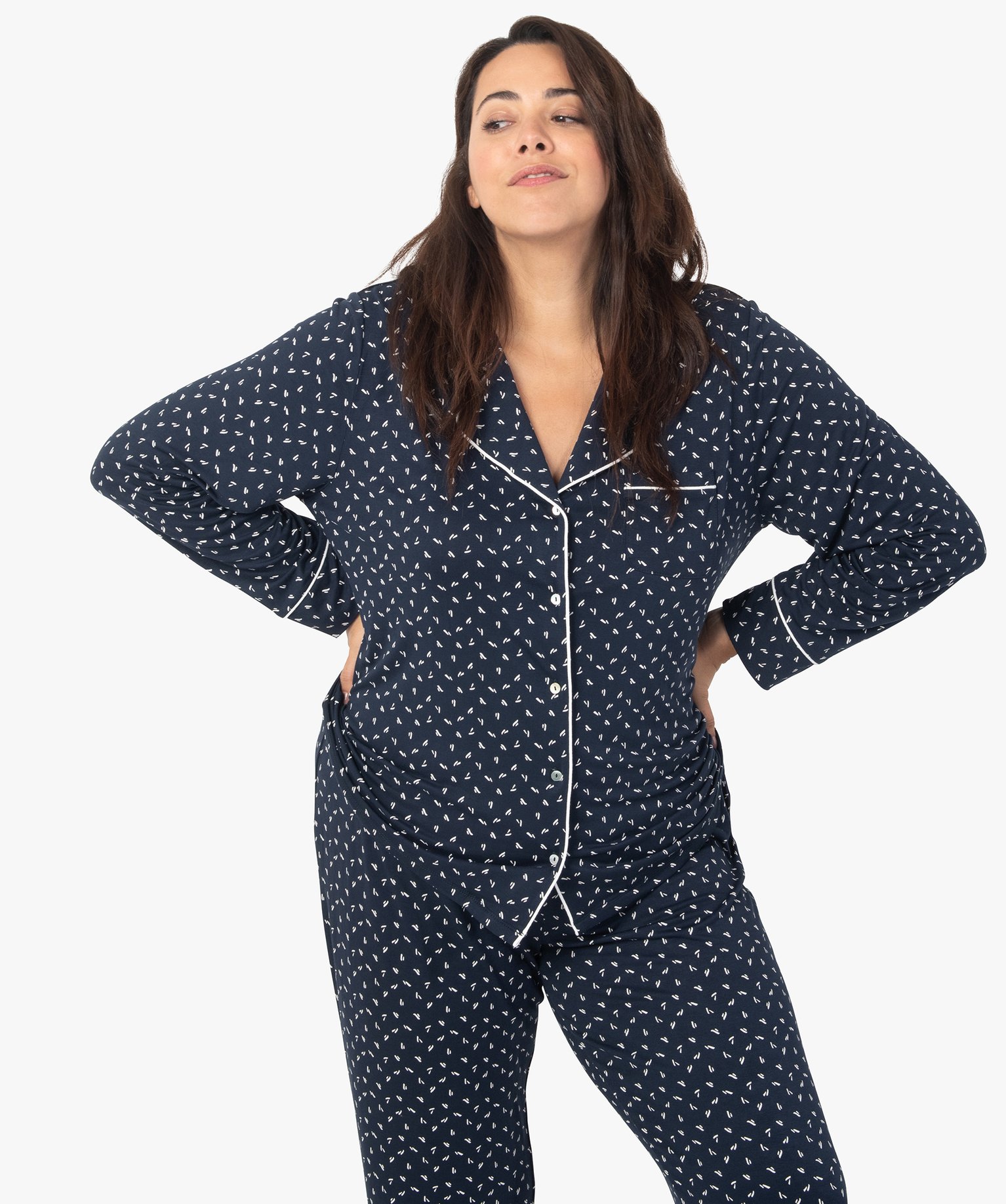 Pyjama femme grande taille deux pièces : chemise et pantalon imprime | GEMO